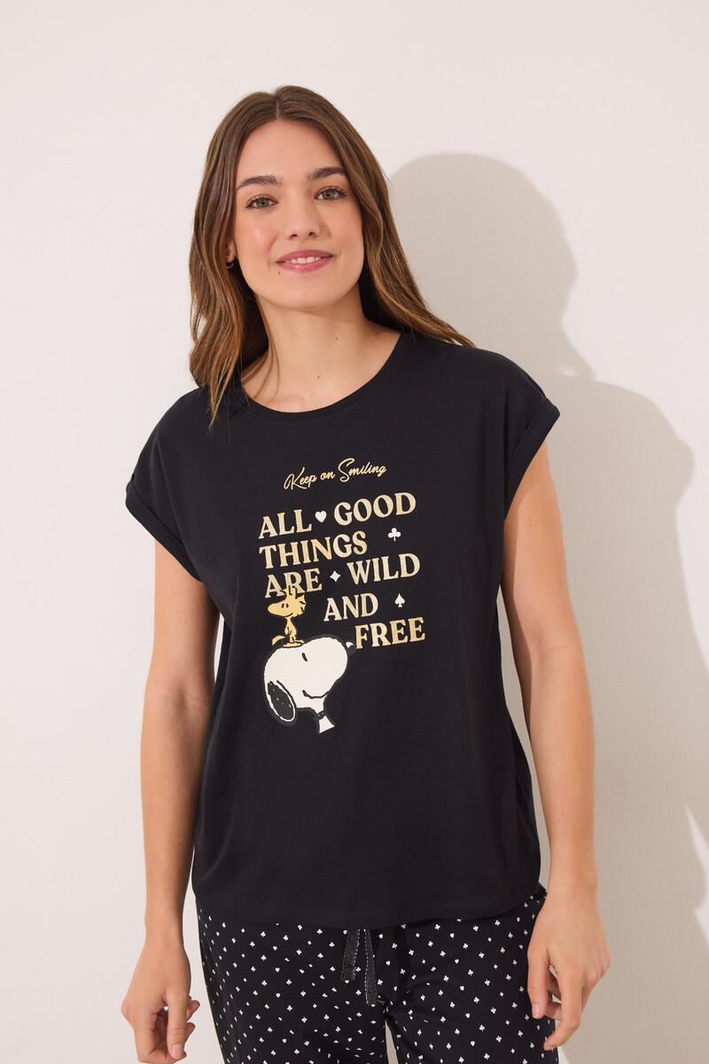 women'secret Pijama largo algodón Snoopy negro Envío gratis