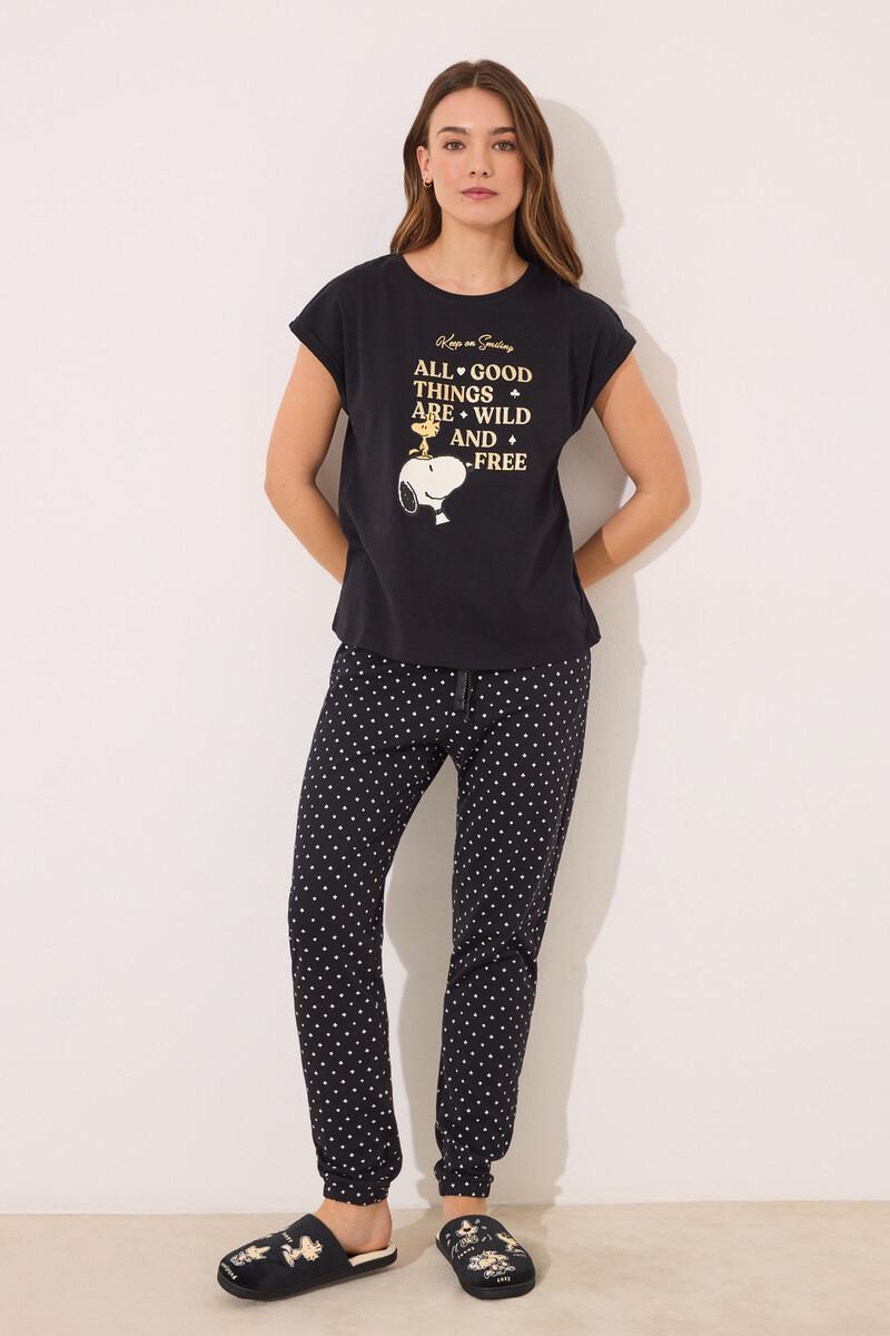 women'secret Pijama largo algodón Snoopy negro Envío gratis