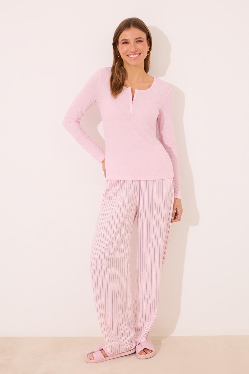 women'secret Pijama largo viscosa canalé rosa rayas COMPRAR AHORA
