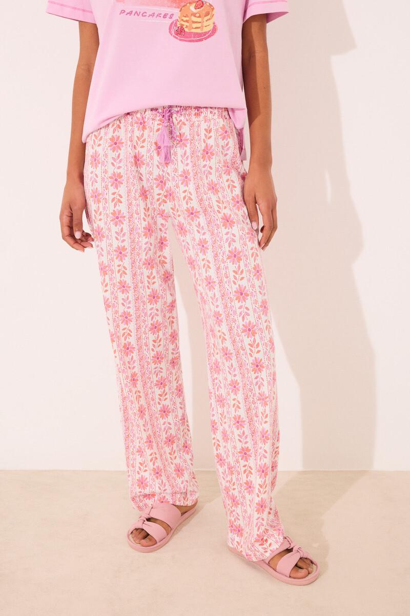 women'secret Pantalón largo lounge 100% algodón flores Liquidación
