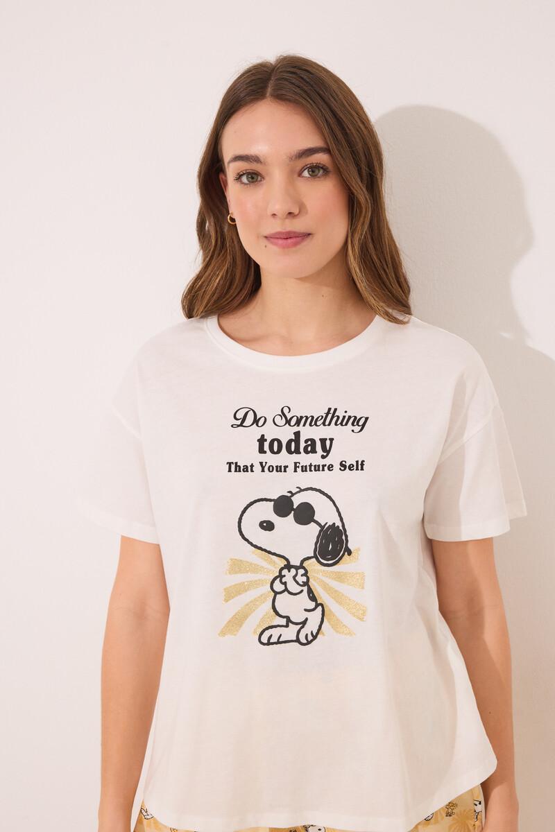 women'secret Pijama corto algodón Snoopy marfil Tienda de fábrica