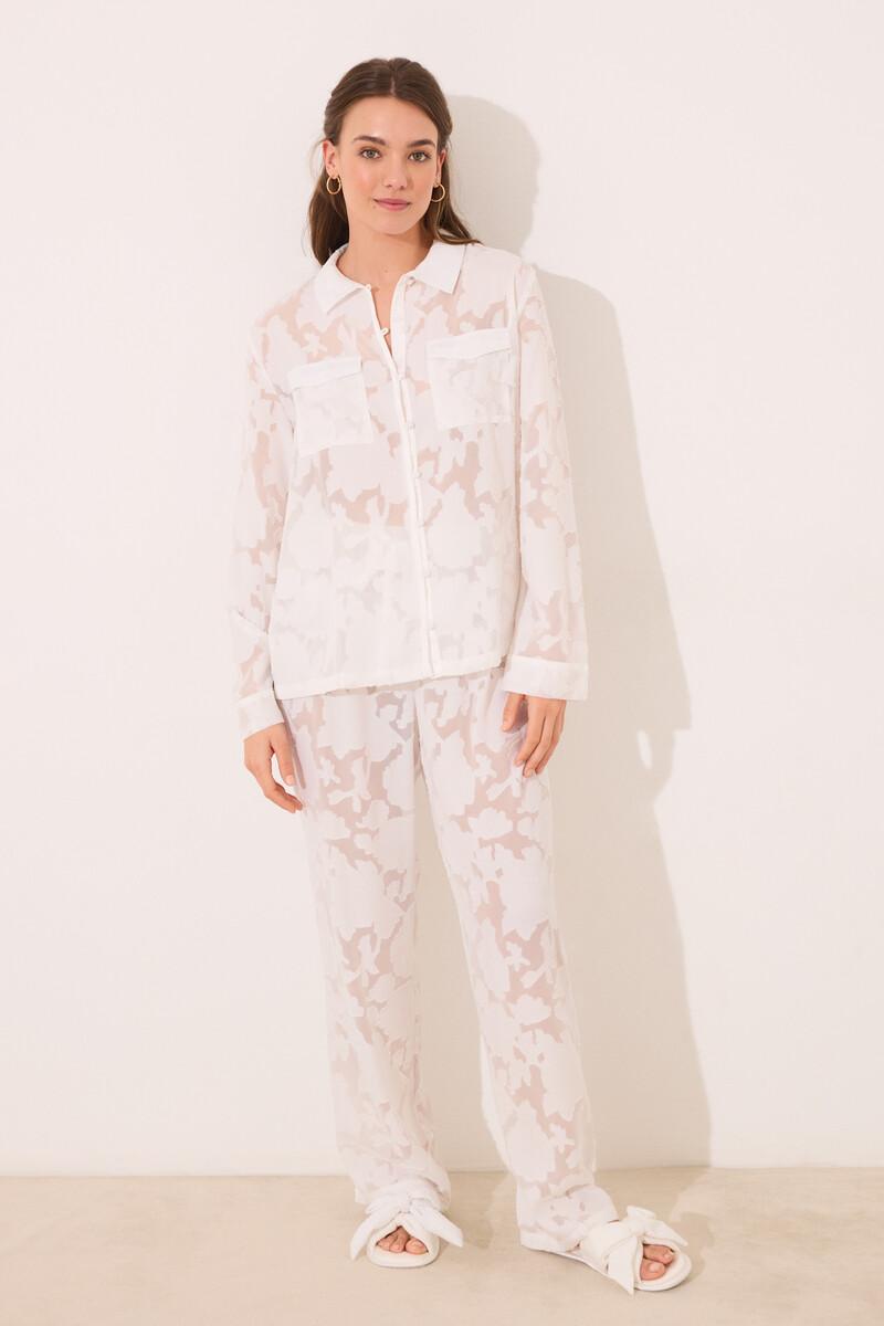 women'secret Pijama camisero largo satén blanco En oferta