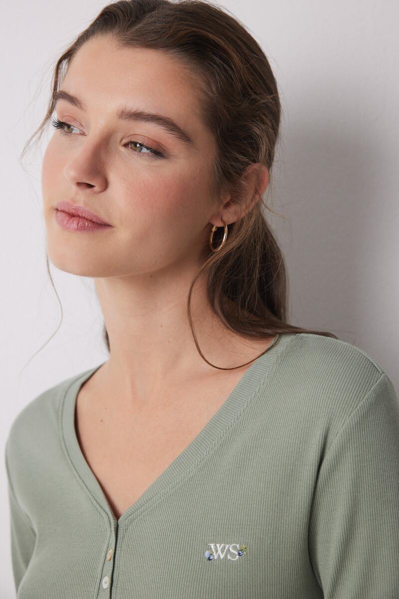women'secret Pijama largo 100% algodón canalé verde flores Descuentos del mes