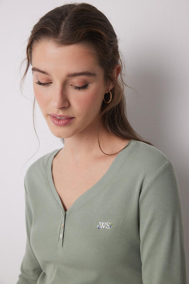 women'secret Pijama largo 100% algodón canalé verde flores Descuentos del mes