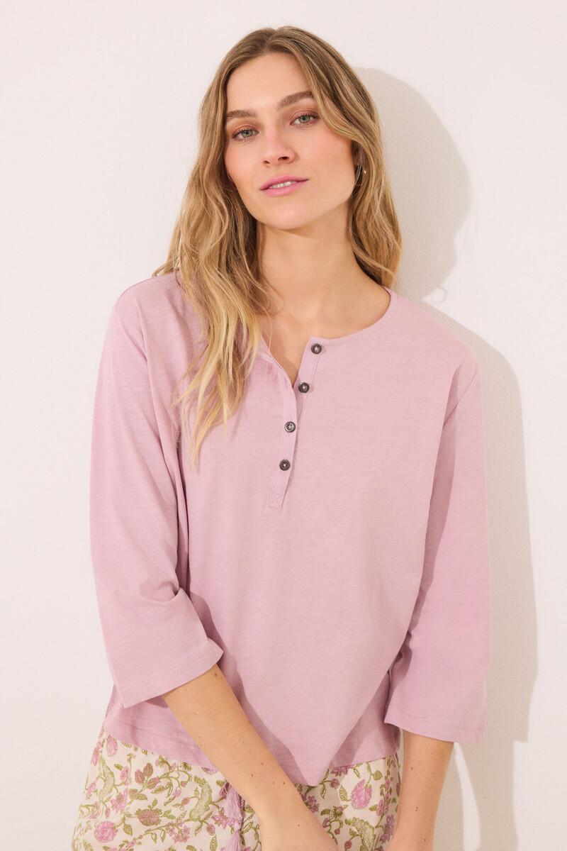 women'secret Camiseta lisa manga larga 100% algodón rosa Descuento por venta flash