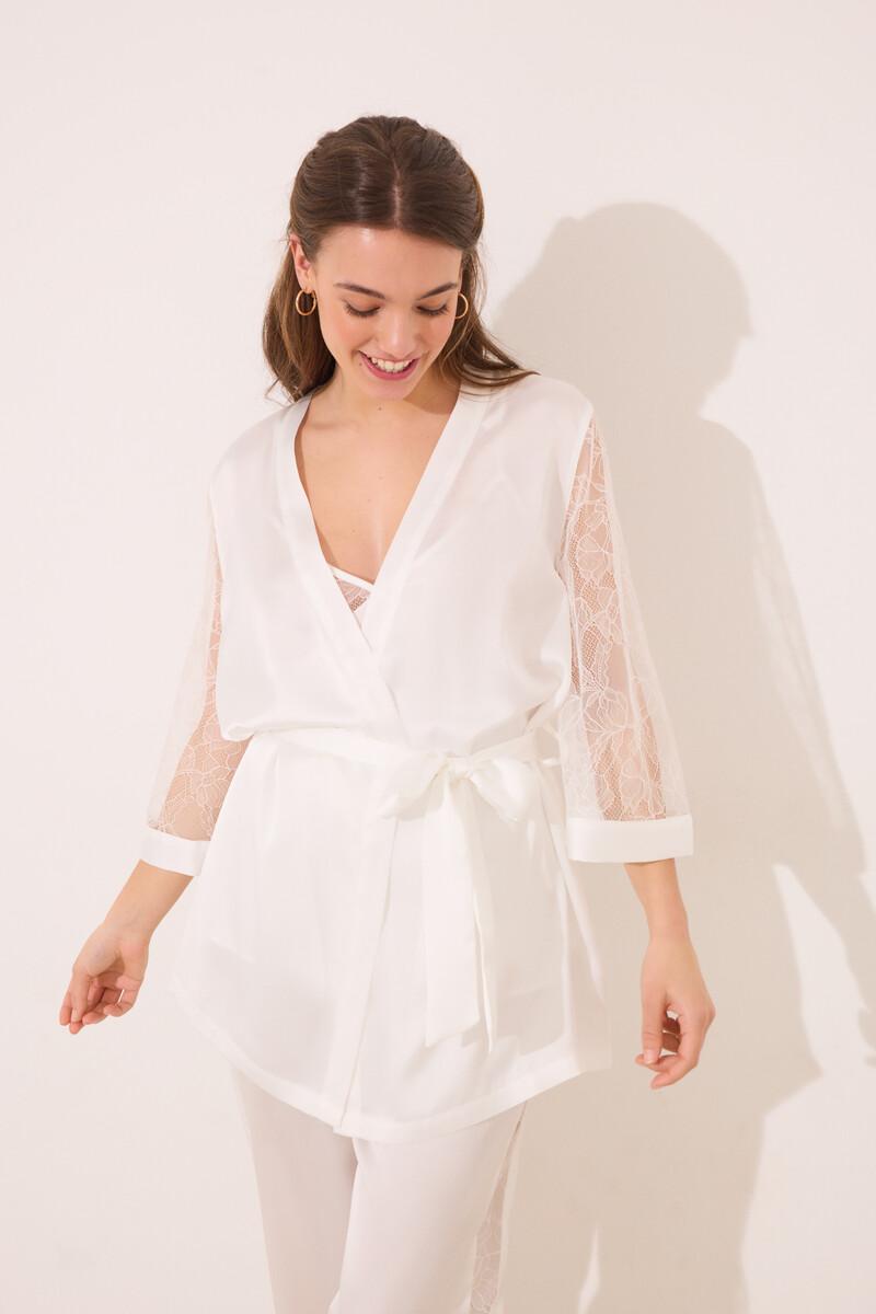 women'secret Set pijama largo satén y encaje blanco Ofertas de temporada