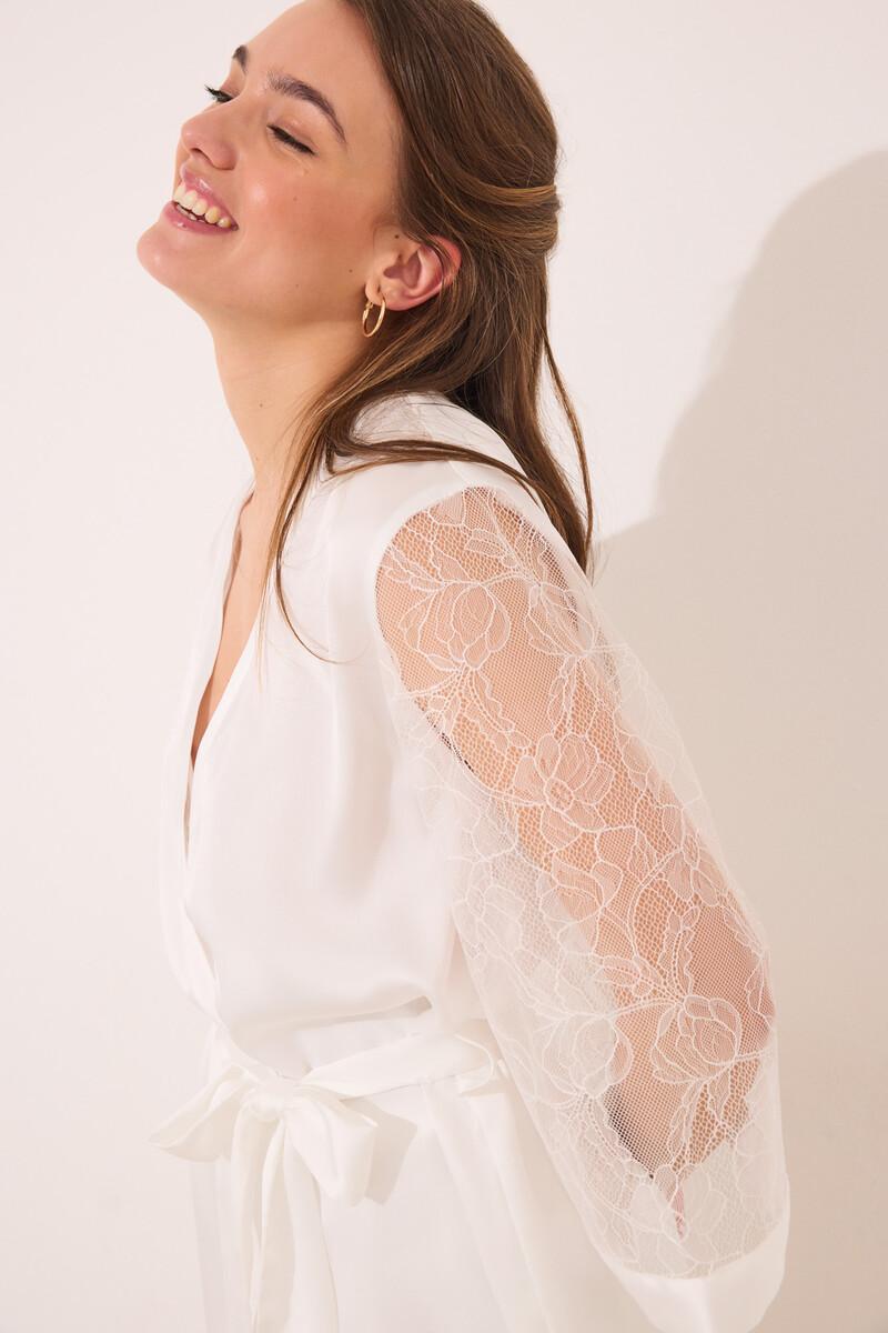 women'secret Set pijama largo satén y encaje blanco Ofertas de temporada