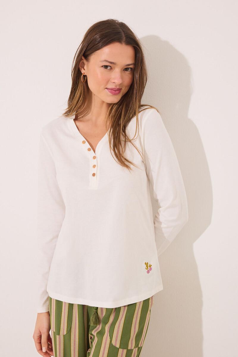 women'secret Camiseta lisa manga larga 100% algodón blanco Grandes ahorros