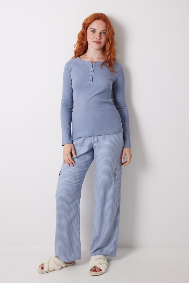 women'secret Camiseta manga larga canalé azul Rebajas