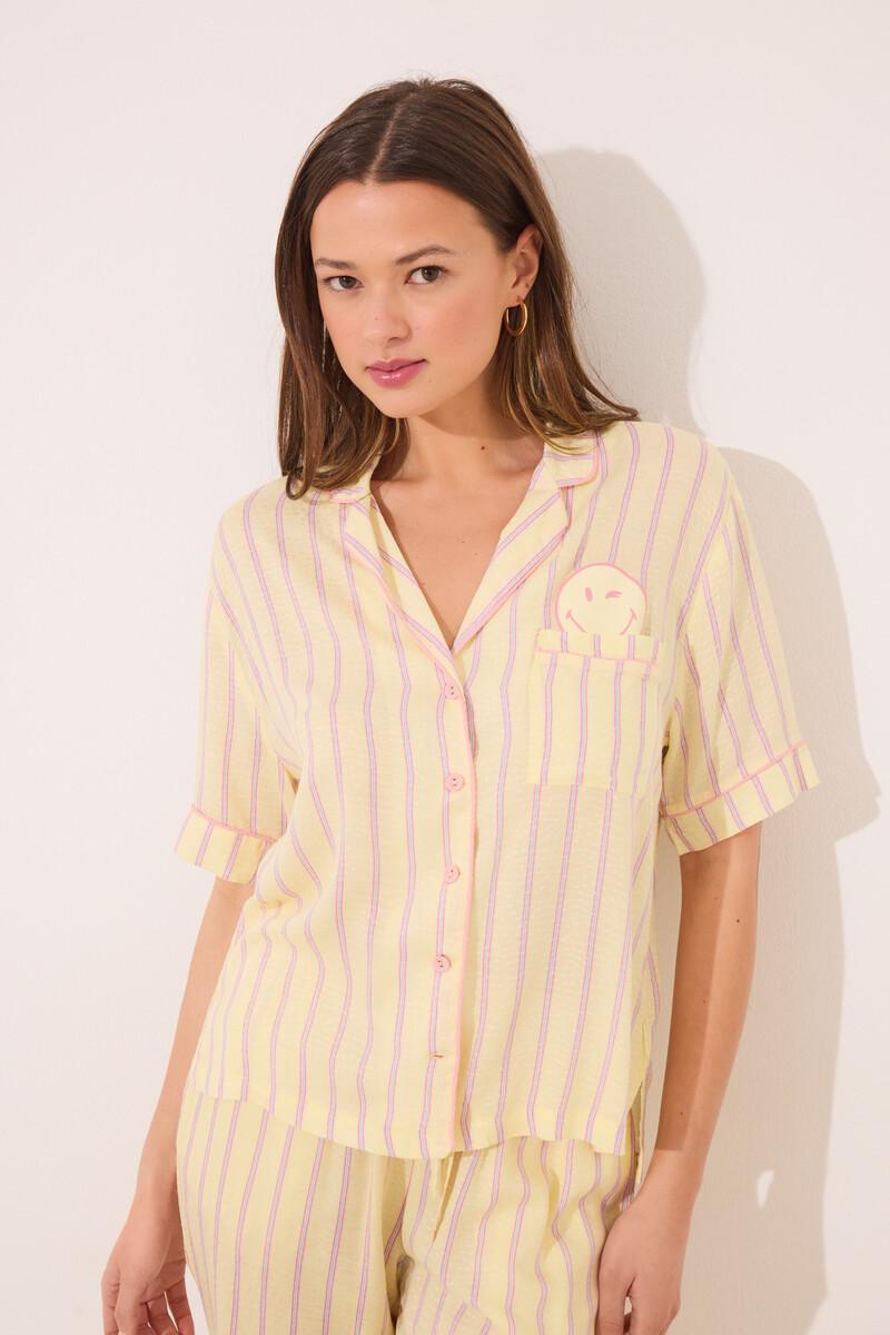 women'secret Pijama camisero satén rayas Smiley Rebajas baratas
