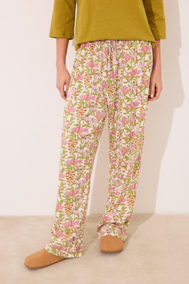 women'secret Pantalón largo lounge 100% algodón flores Ventas relámpago
