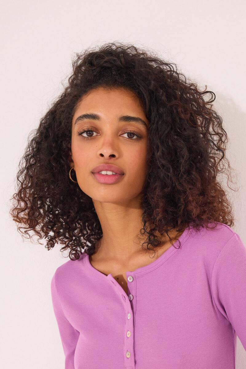women'secret Camiseta manga larga canalé morado Mejor oferta