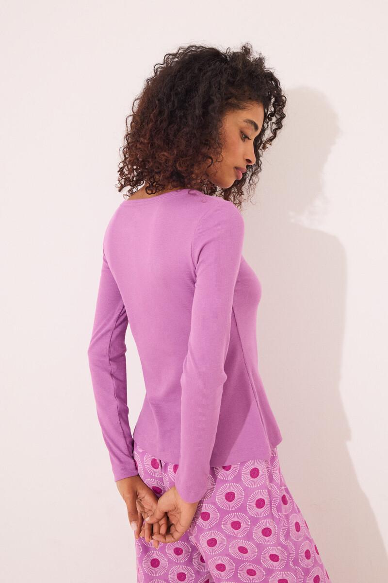 women'secret Camiseta manga larga canalé morado Mejor oferta