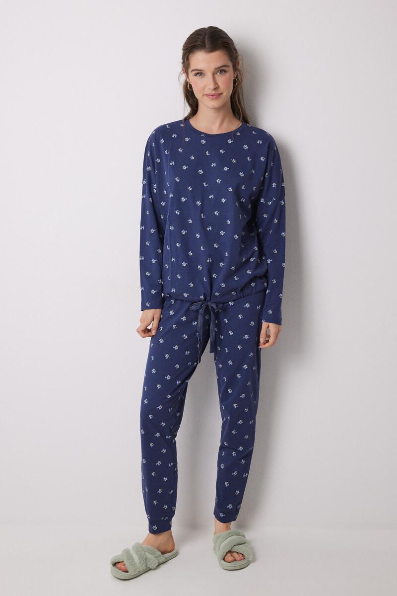women'secret Pijama largo 100% algodón azul flores Rebajas online