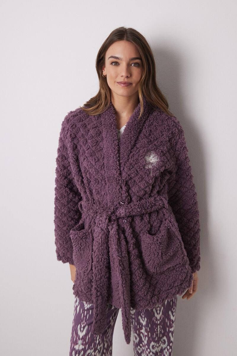 women'secret Bata corta borreguito acolchado morado Promoción por tiempo limitado