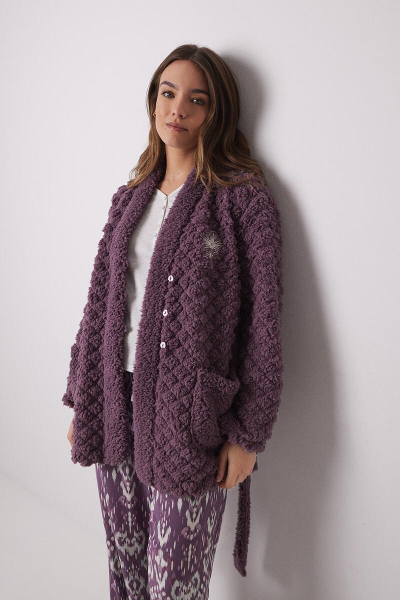women'secret Bata corta borreguito acolchado morado Promoción por tiempo limitado
