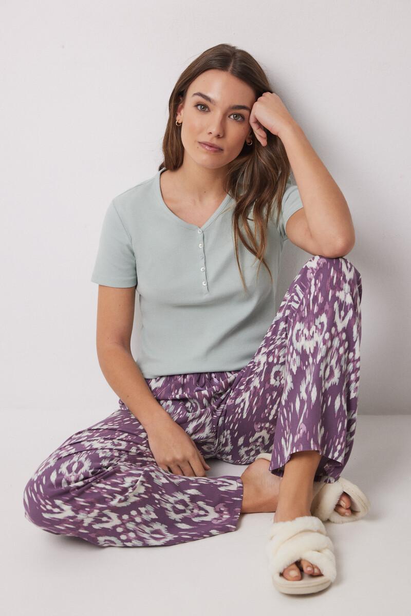 women'secret Pantalón largo viscosa estampado ikat Tienda de fábrica