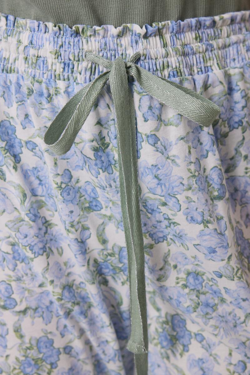 women'secret Pijama 100% algodón canalé verde flores Ofertas especiales