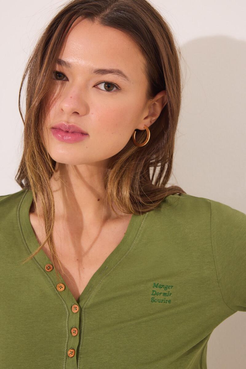 women'secret Camiseta lisa manga larga 100% algodón verde Grandes ahorros