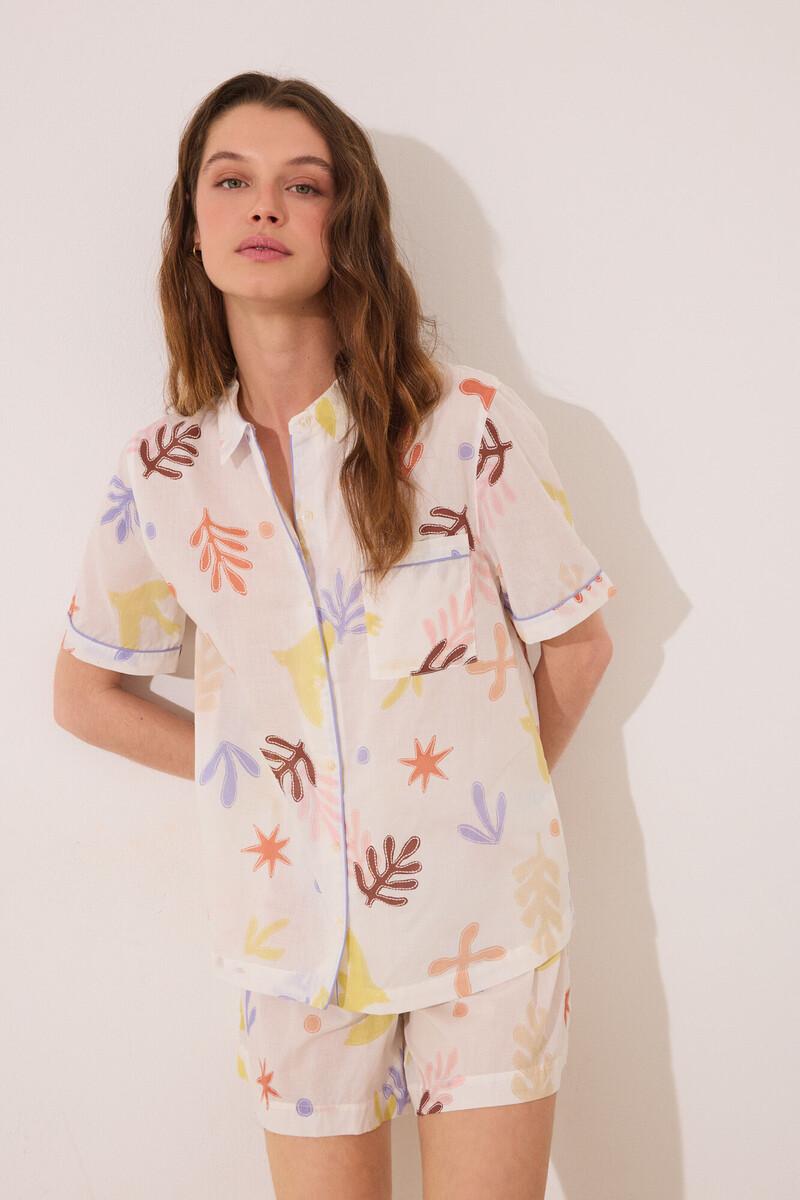 women'secret Pijama camisero corto viscosa allover hojas Outlet online