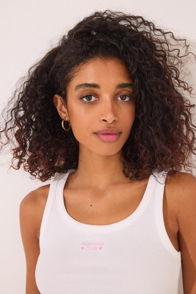 women'secret Camiseta tirantes canalé blanco Rebajas