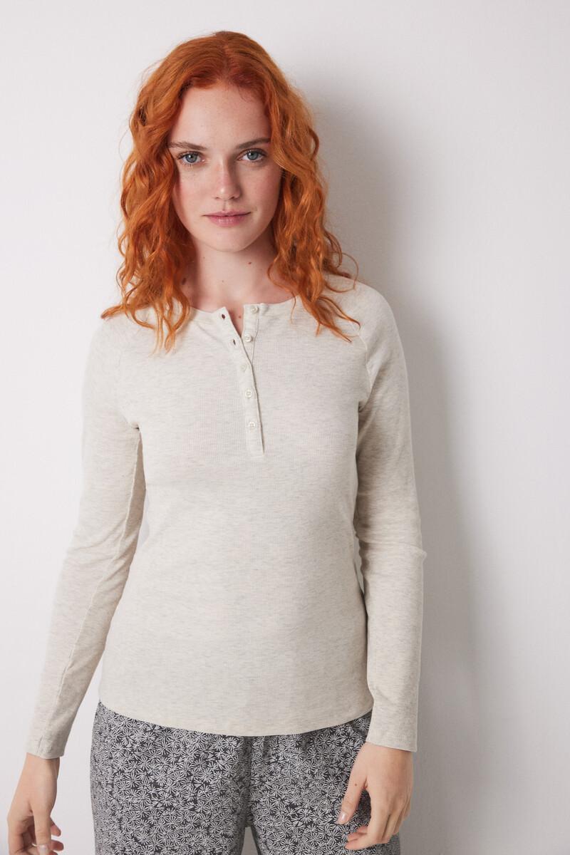 women'secret Camiseta manga larga canalé arena Gran oferta