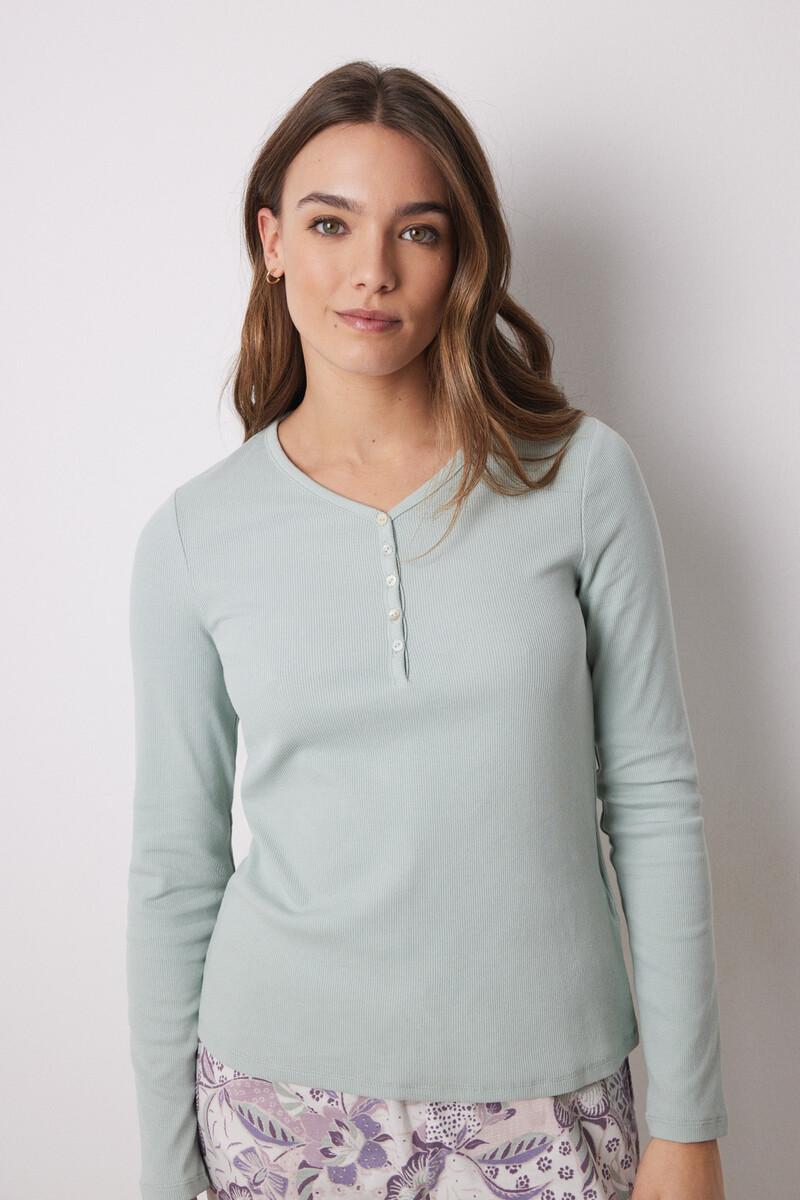 women'secret Camiseta manga larga canalé verde Rebajas top