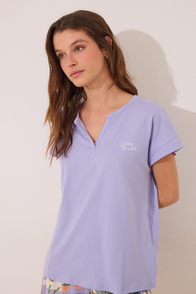women'secret Pijama corto 100% algodón lila macetas Últimos 3 días