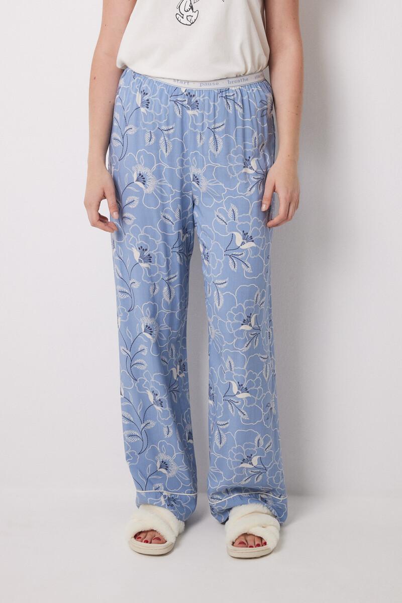 women'secret Pantalón largo estampado flores azules Oferta especial de fábrica