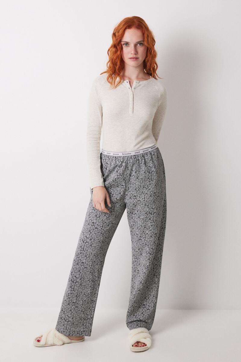 women'secret Pantalón largo estampado flores verdes Grandes descuentos
