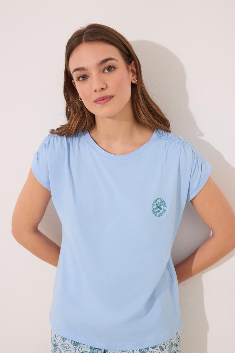 women'secret Pijama corto 100% algodón azul flores Tienda de fábrica