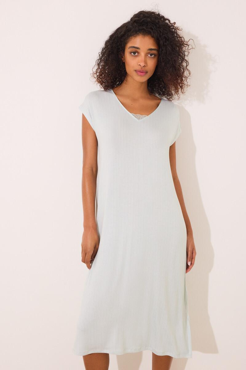 women'secret Camisón midi viscosa verde rayas Limitado a 3 días