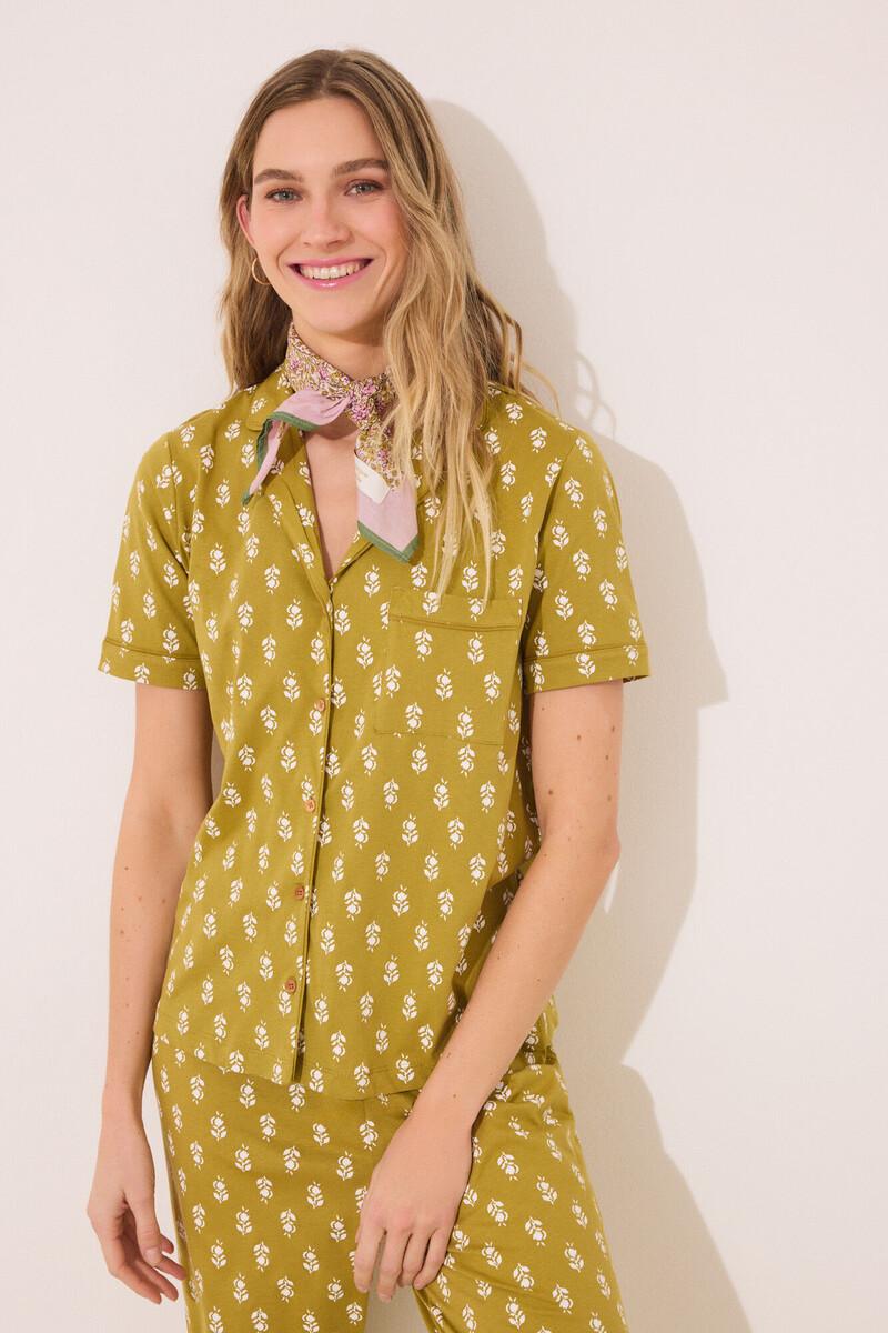 women'secret Pijama camisero 100% algodón kaki sellos Ahorra y exporta