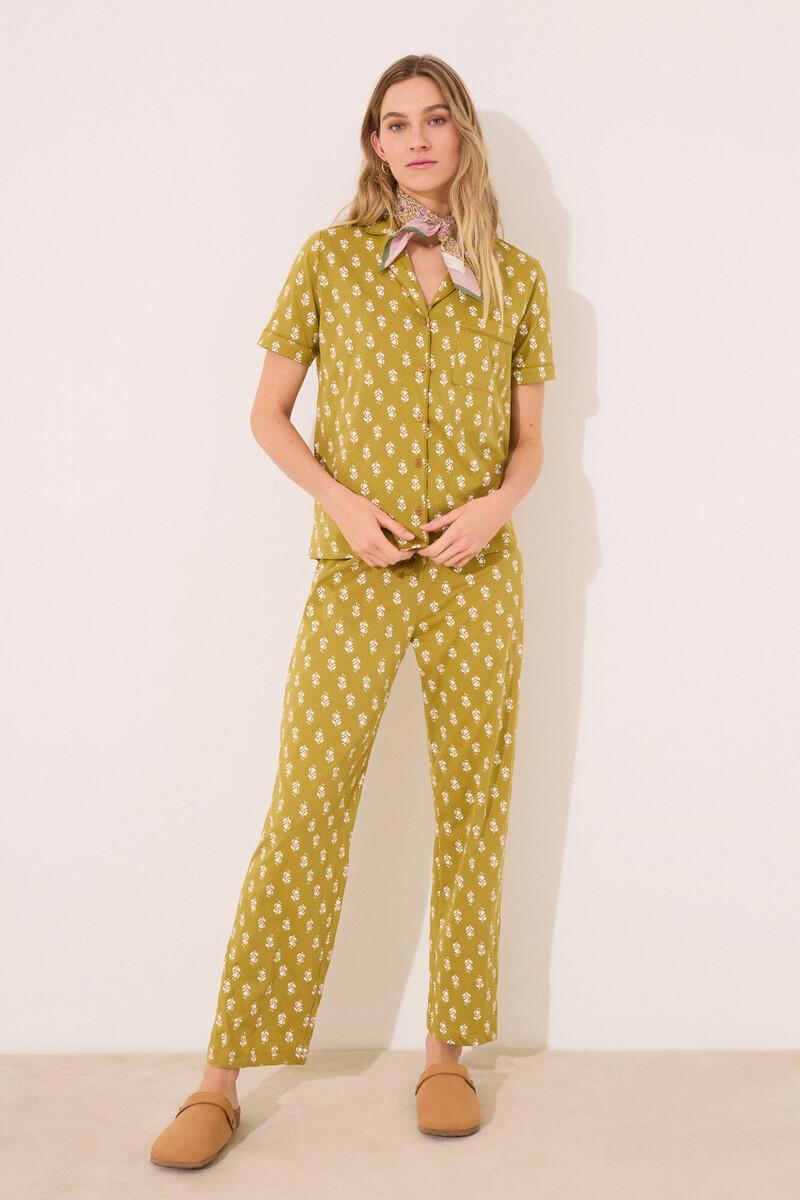 women'secret Pijama camisero 100% algodón kaki sellos Ahorra y exporta