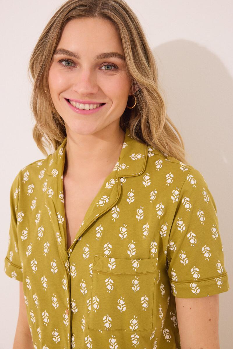 women'secret Pijama camisero 100% algodón kaki sellos Ahorra y exporta