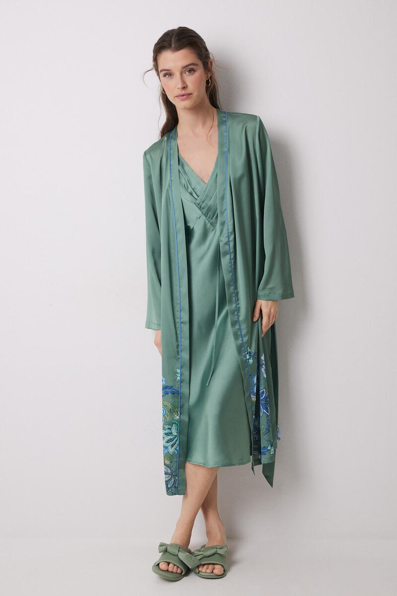 women'secret Bata midi satén verde flores Oferta exclusiva