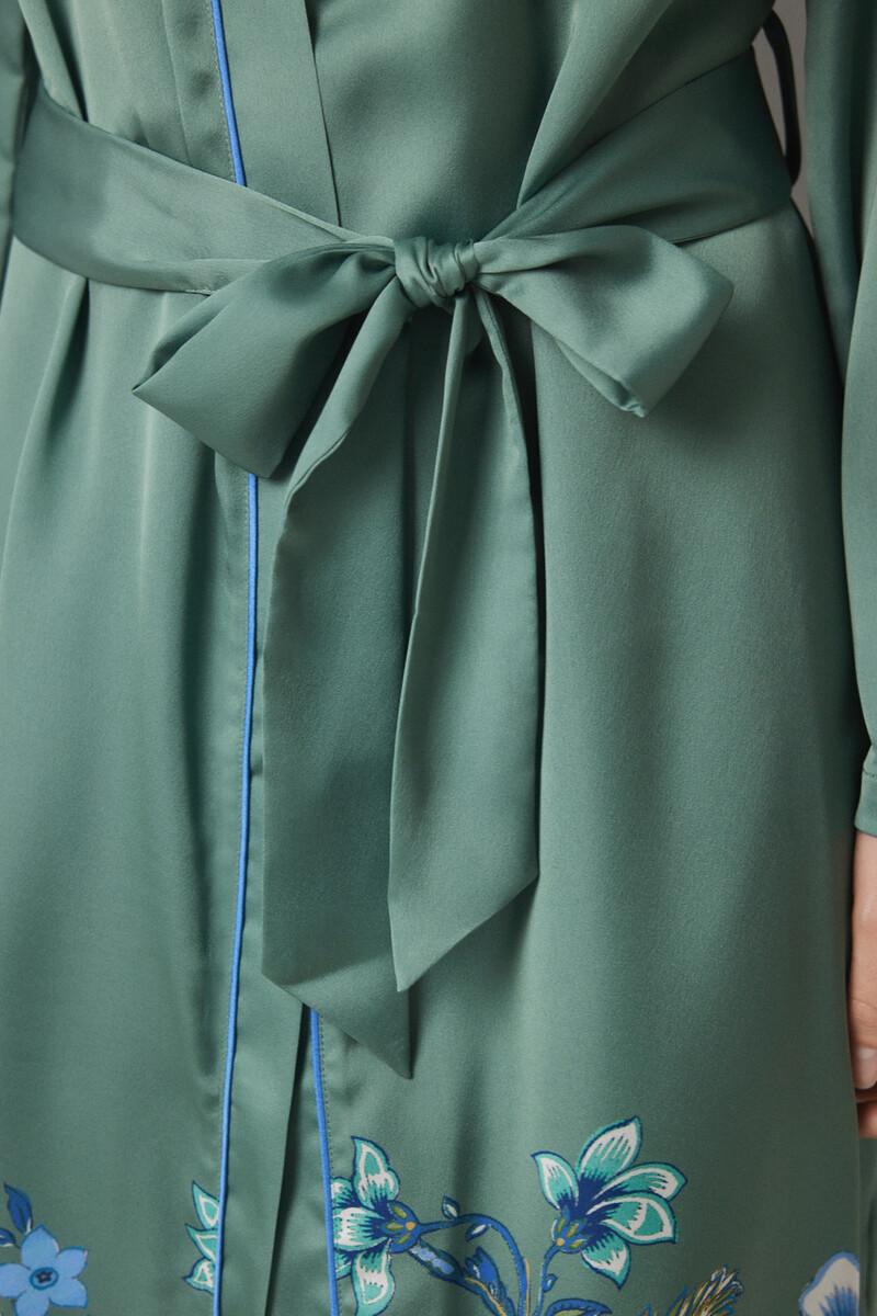 women'secret Bata midi satén verde flores Oferta exclusiva