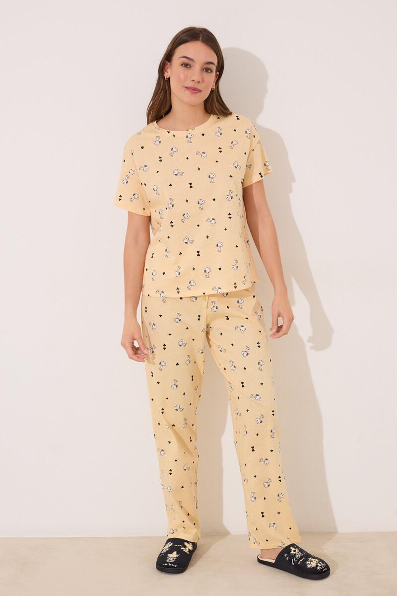 women'secret Pijama largo manga corta algodón Snoopy amarillo Precio ultrabajo