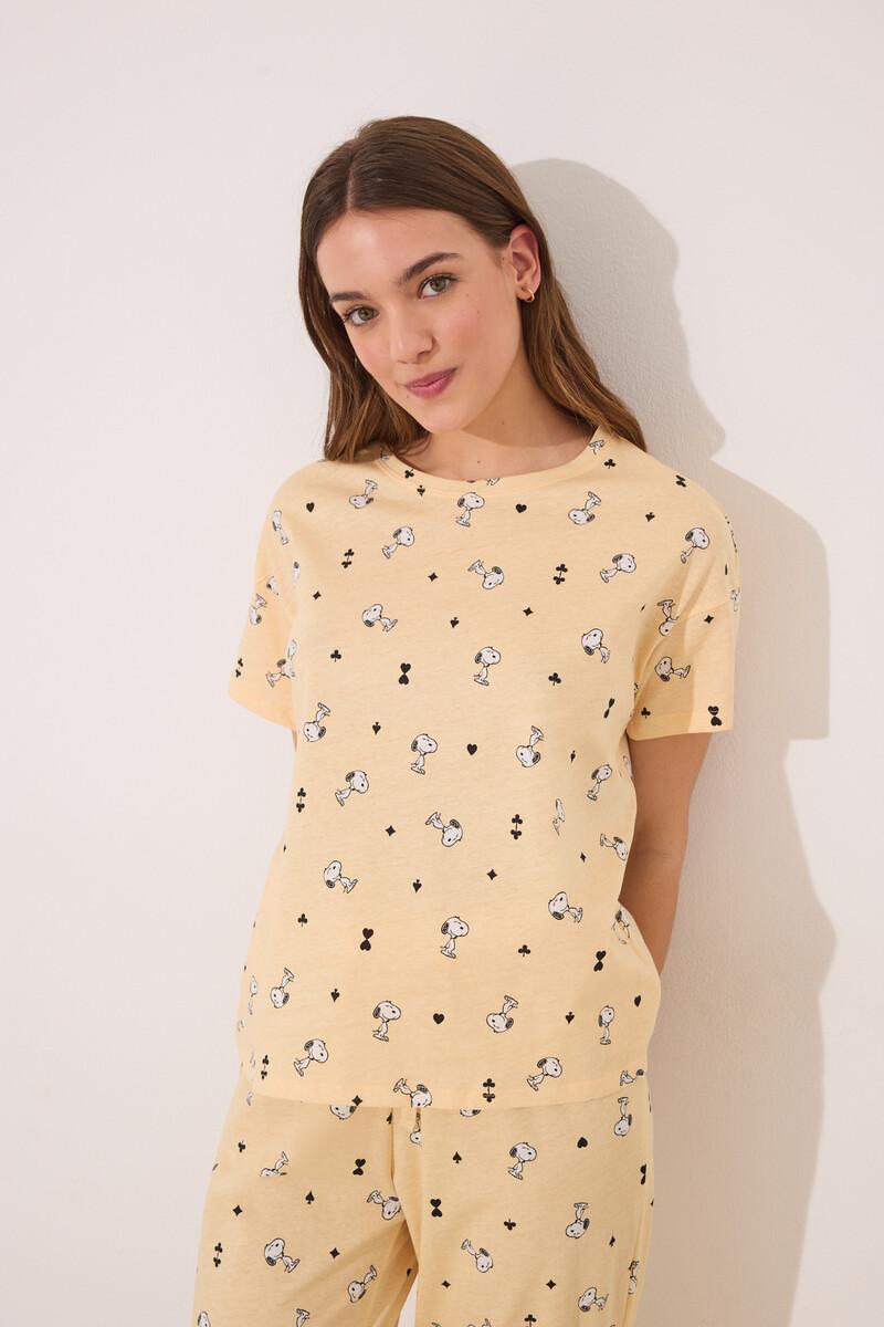 women'secret Pijama largo manga corta algodón Snoopy amarillo Precio ultrabajo