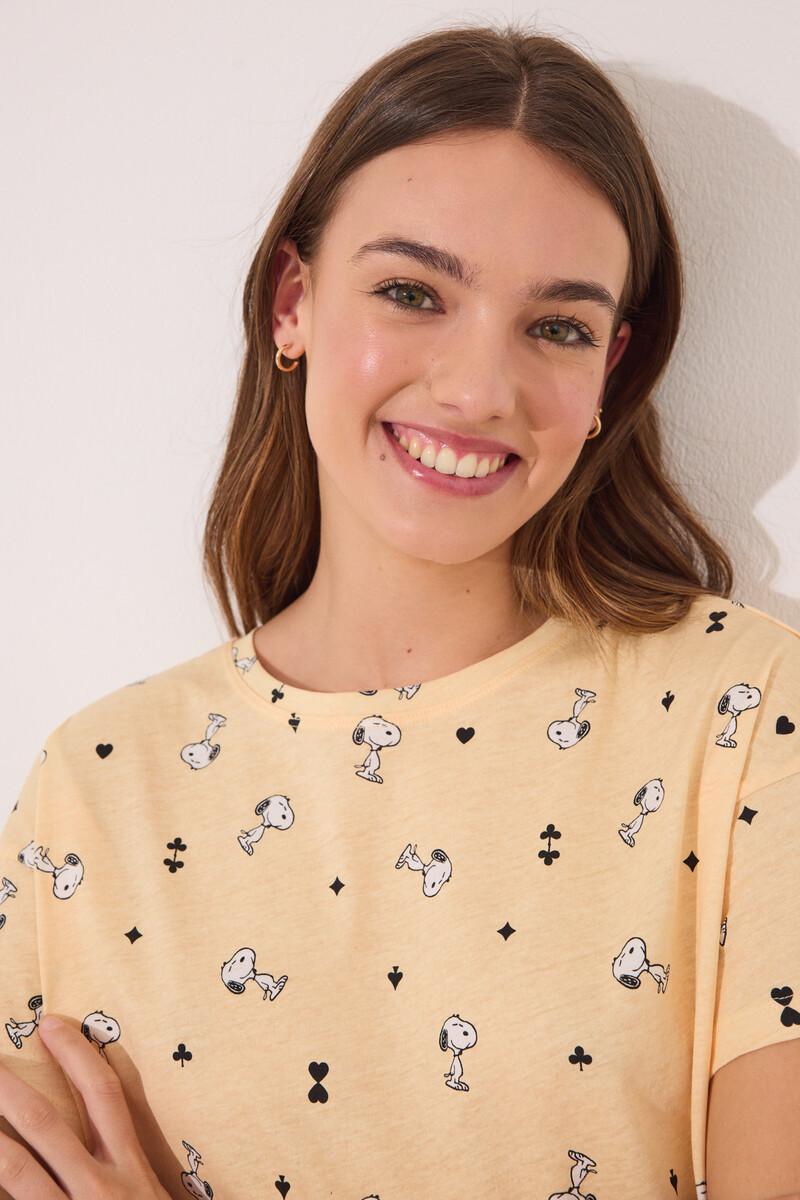 women'secret Pijama largo manga corta algodón Snoopy amarillo Precio ultrabajo