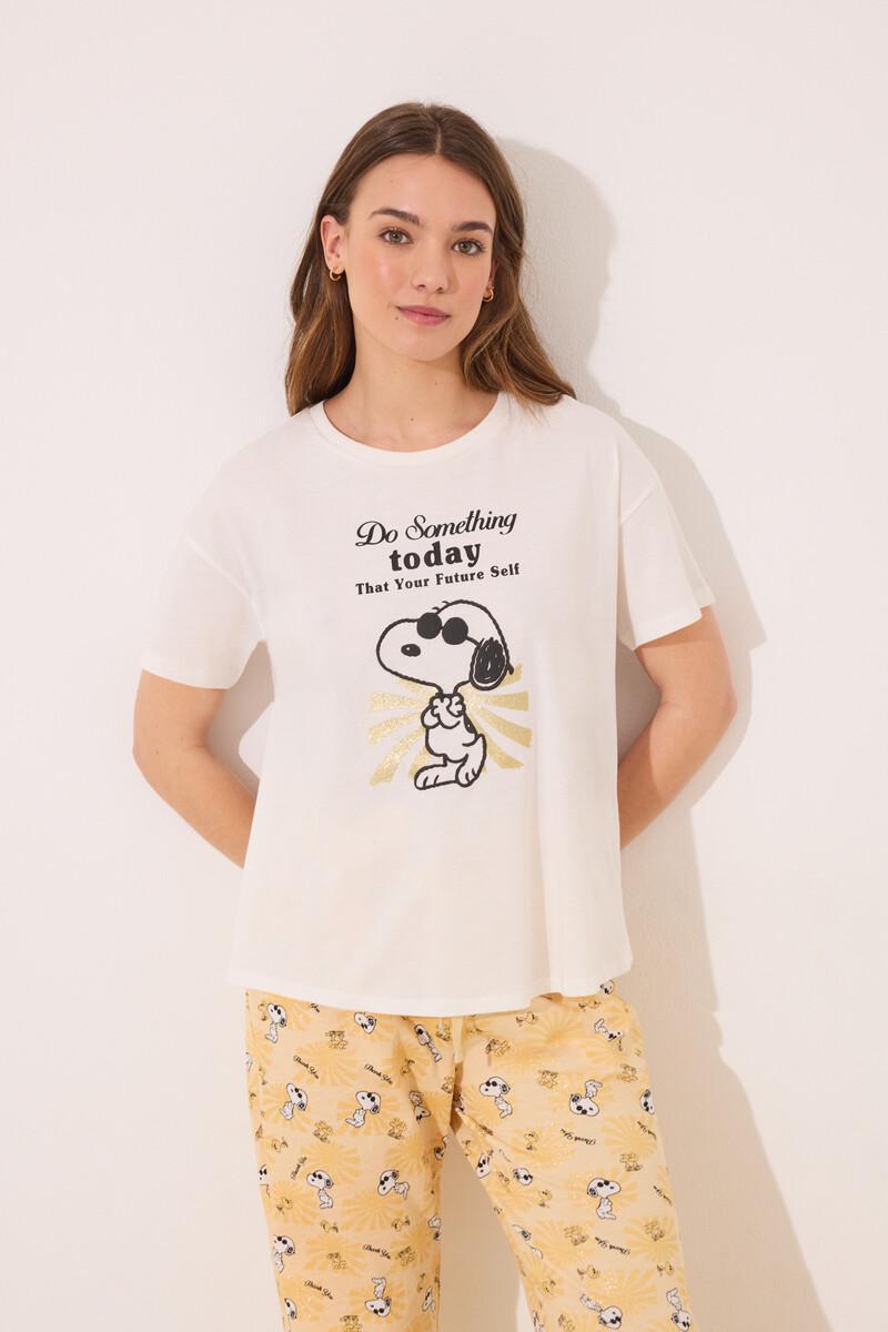 women'secret Pijama largo algodón Snoopy manga corta 2025