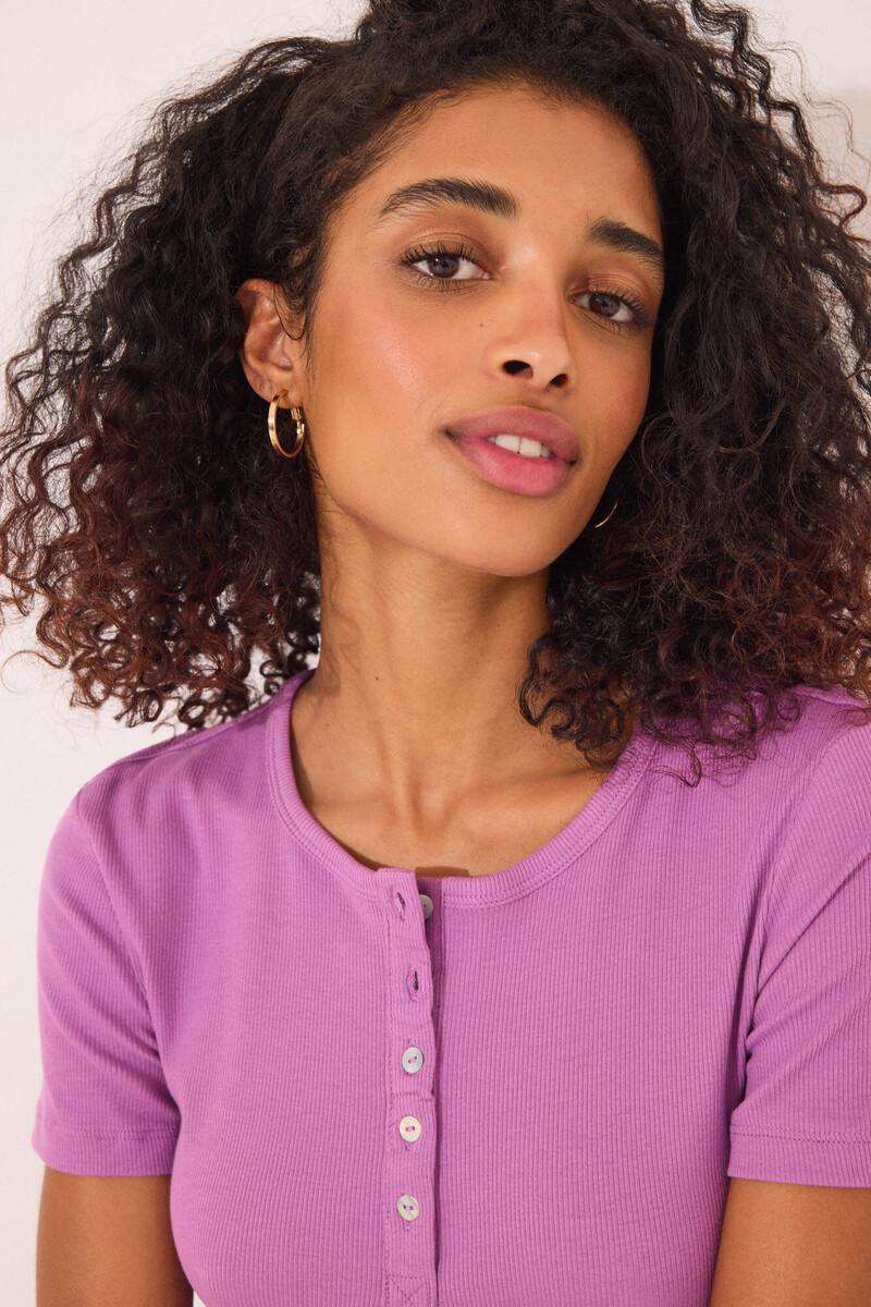 women'secret Camiseta manga corta canalé morado Outlet