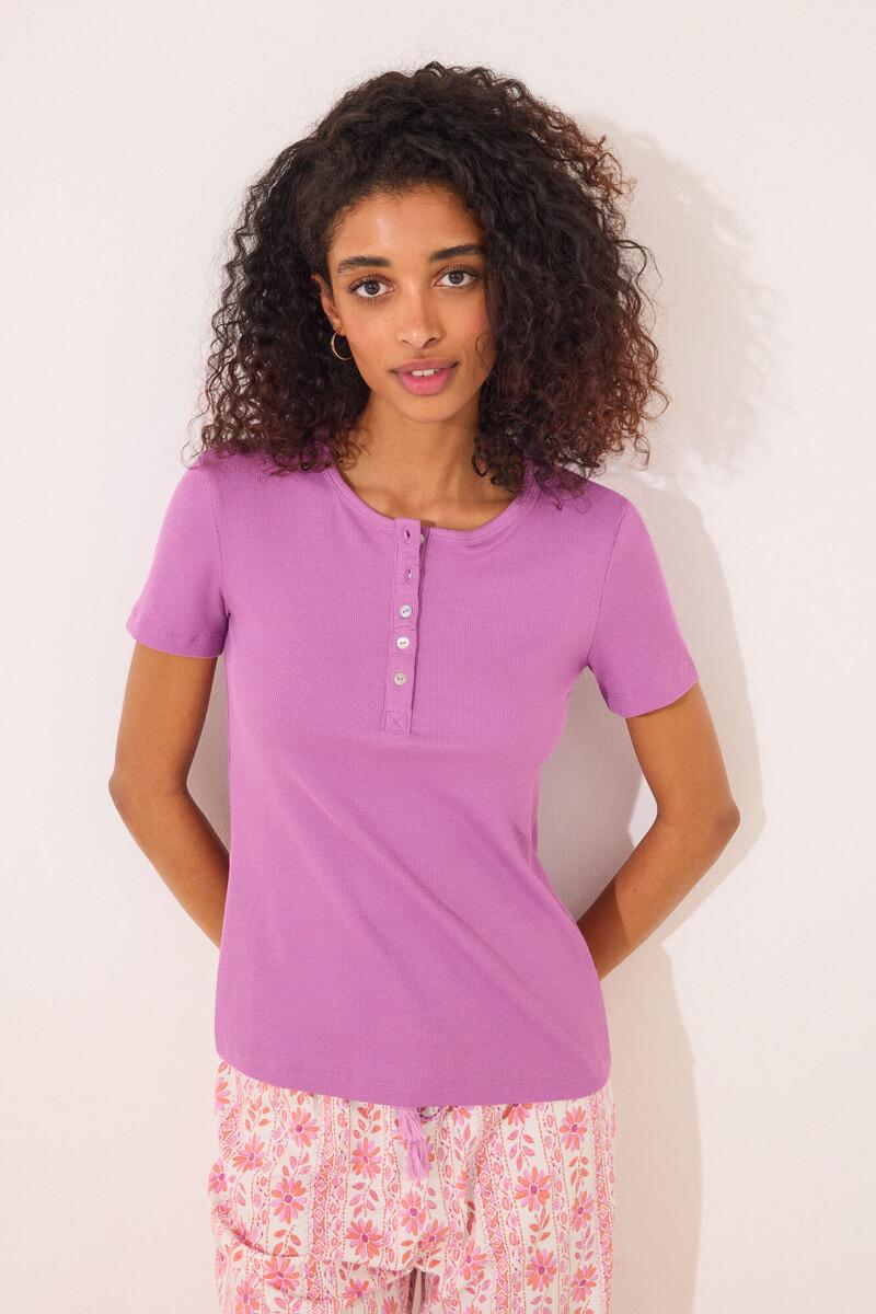 women'secret Camiseta manga corta canalé morado Outlet