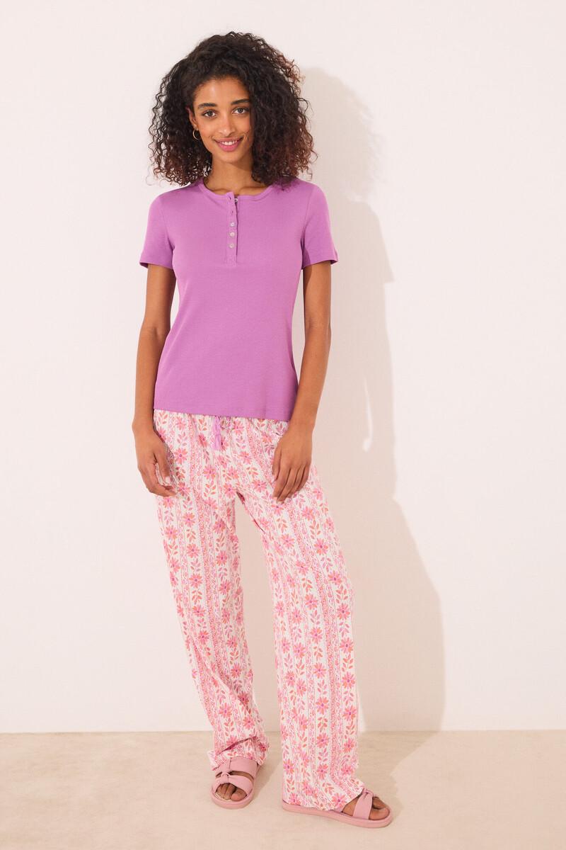 women'secret Camiseta manga corta canalé morado Outlet