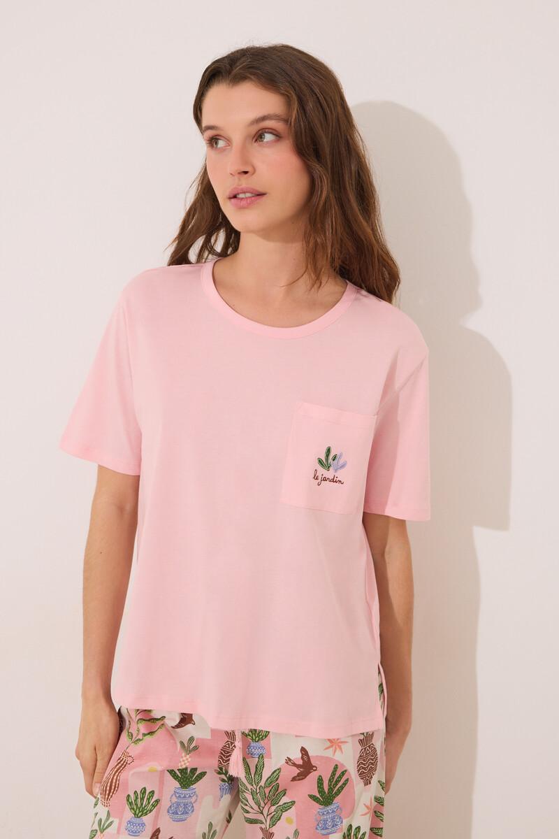 women'secret Pijama Capri 100% algodón rosa macetas Outlet online