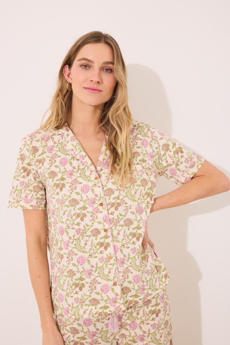 women'secret Pijama camisero 100% algodón estampado flores