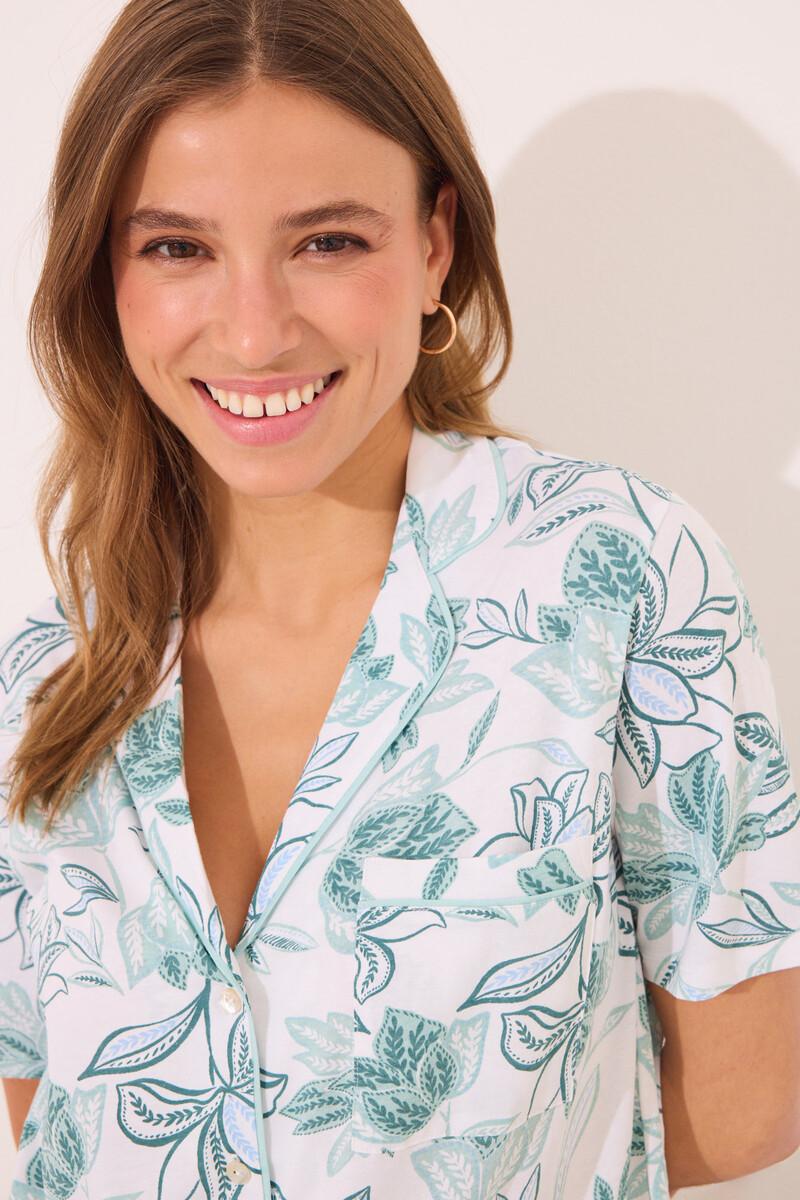 women'secret Pijama camisero 100% algodón flores verdes Rebajas de fábrica