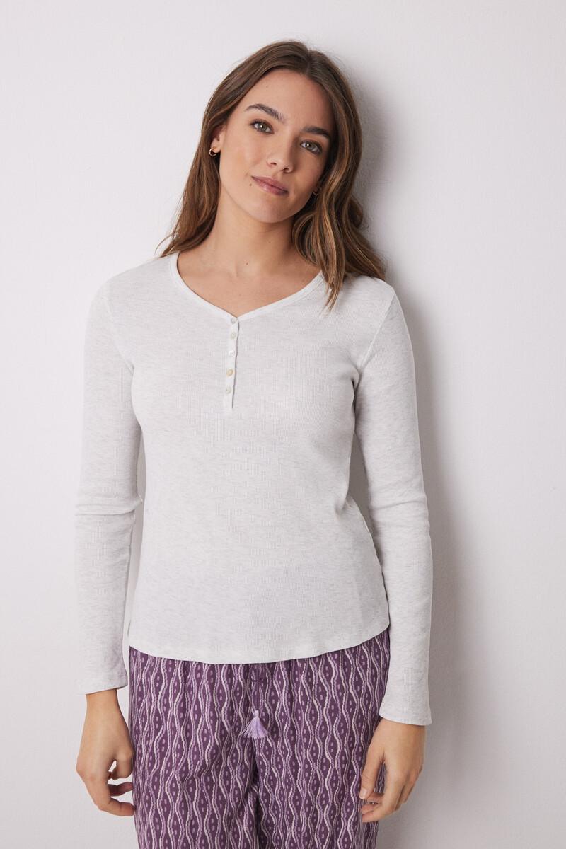 women'secret Camiseta manga larga canalé gris