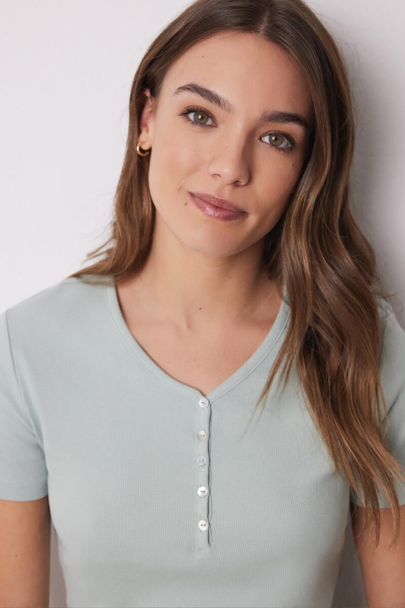 women'secret Camiseta manga corta canalé verde Tienda