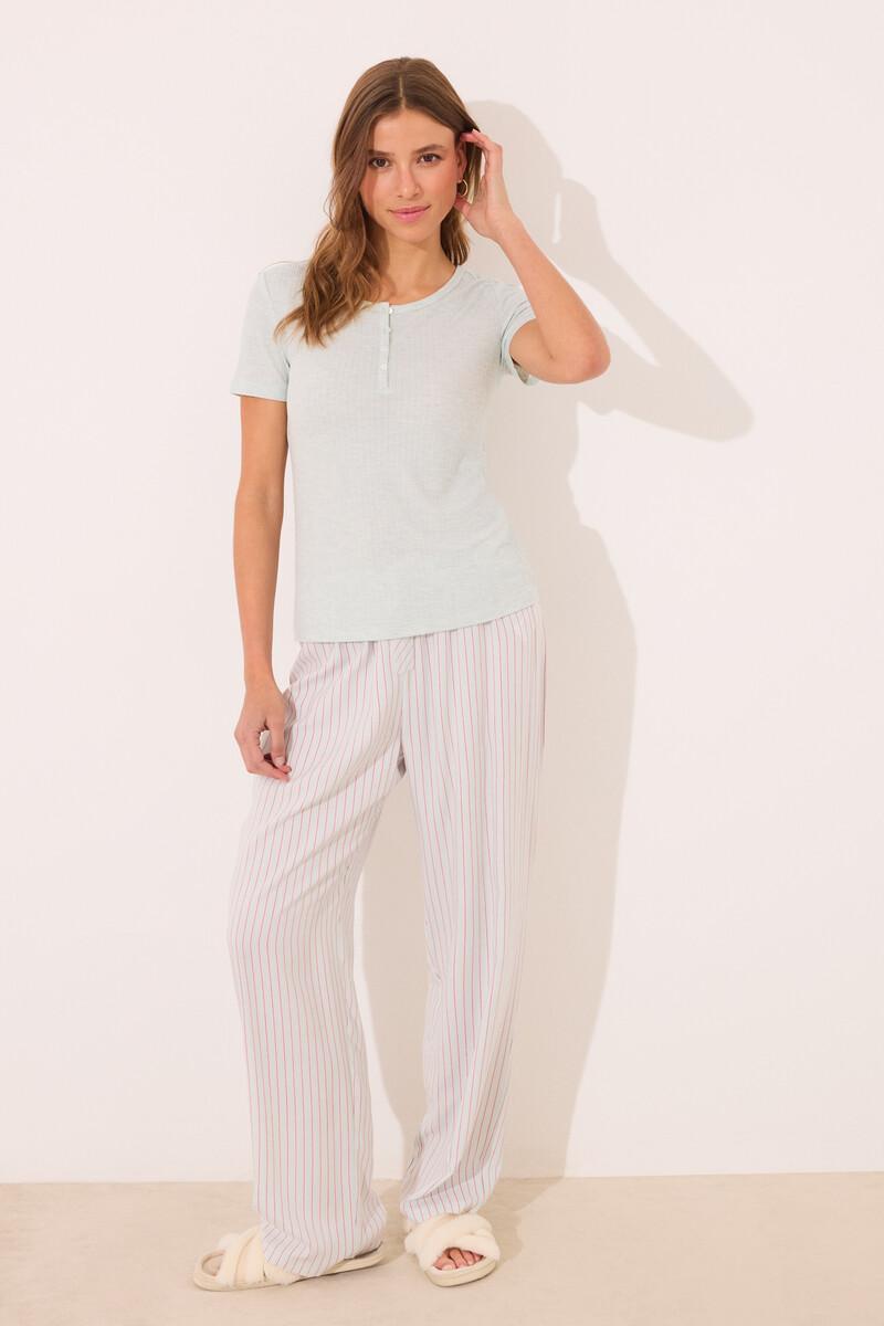 women'secret Pijama viscosa canalé verde rayas Envío gratis
